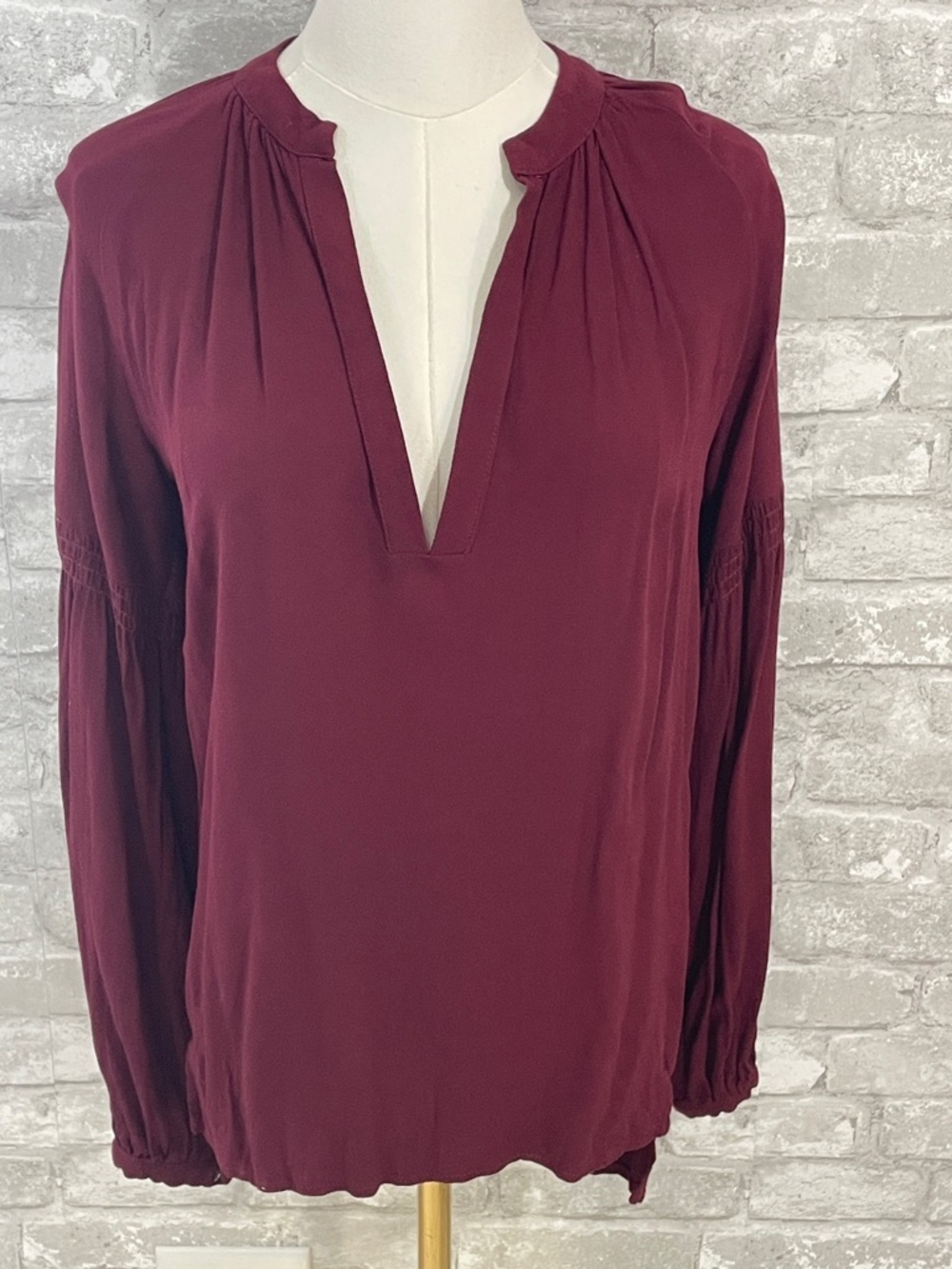 Stillwater Long-Sleeve V-Neck Blouse in Burgundy